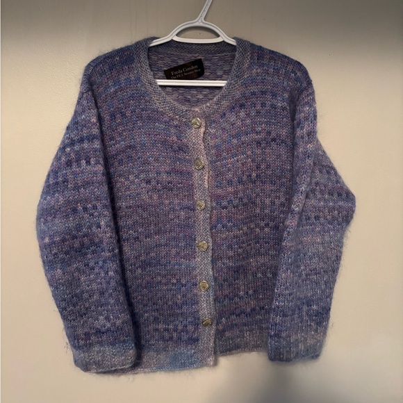 Vintage Made in Canada Freda Condon Purple Wool Handmade Knit Cardigan Large - Picture 3 of 9